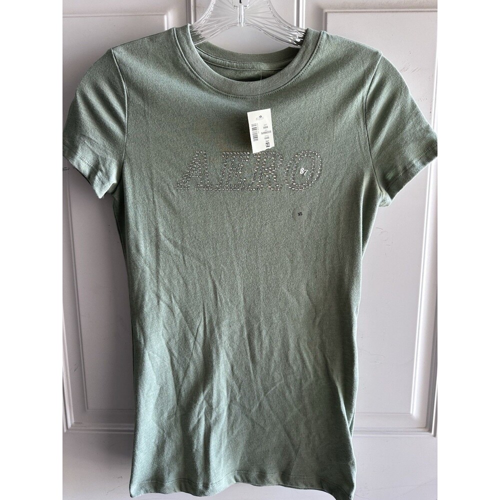 Y2K Aeropostale Logo T-shirt XS NWT Sage Green 87 Bling
